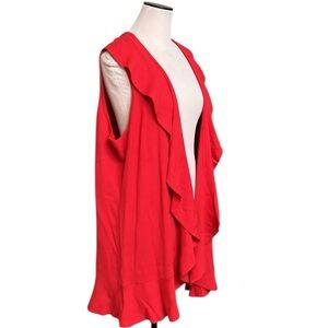 The Limited Red Open Front Sleeveless Cardigan Sweater Ruffle Trim NWT